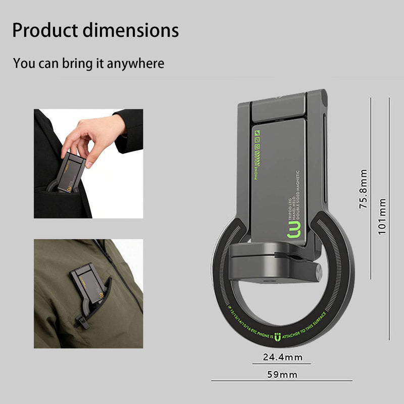 Magnetic Phone Tripod for Travel, Airplane Phone Holder with 360°Rotation, Immediate Attach Attractive Car Phone Stand Highlighting Hard Wearing Metal Base and Flexible Positioning for Guidance (Black Black