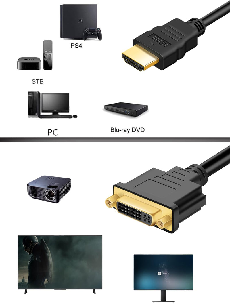 HDMI to DVI Cable, Bi-Directional HDMI Male to DVI-D(24+1) Female Adapter, 4k DVI to HDMI Conveter (10 Pack, DVI-D) 10 Pack