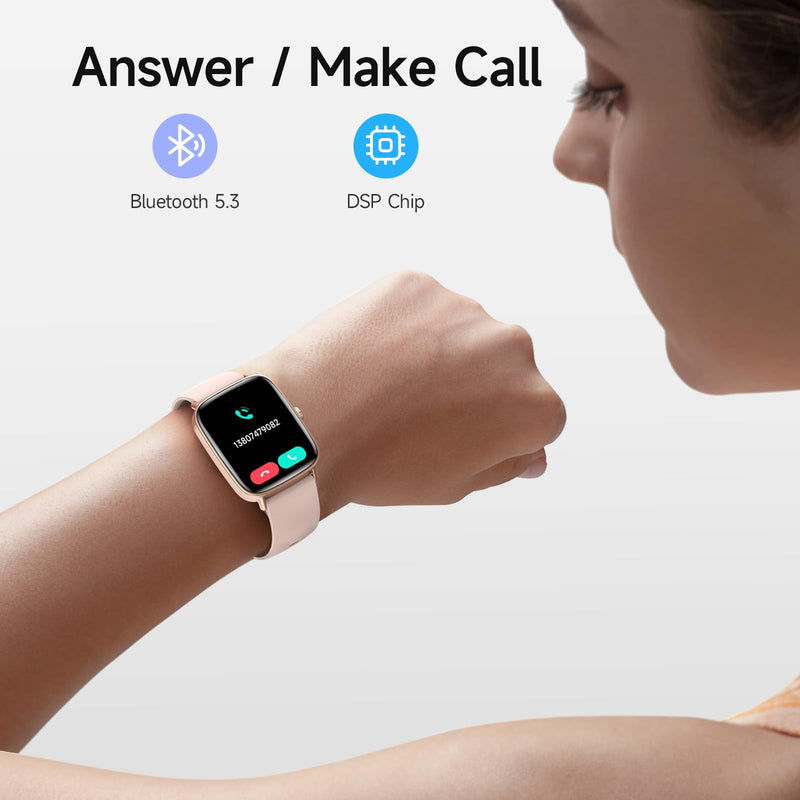 Smart Watch for Women, 1.85" HD Smartwatch Compatible iPhone/Samsung/Android (Answer/Make Calls), 100+ Sport Modes Fitness Tracker with Heart Rate/Sleep/SpO2 Monitor, IP68 Waterproof, with 2 Bands Rose Gold/ 2 Band