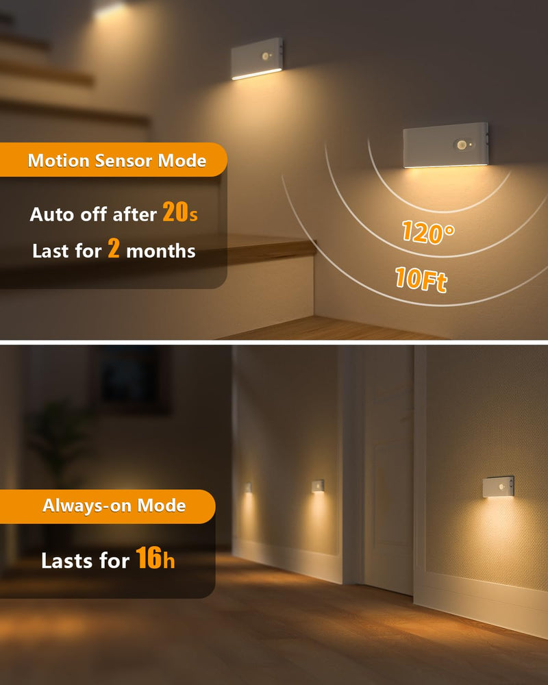 [AUSTRALIA] - WILLED Motion Sensor Night Light, Rechargeable Stair Lights Indoor, Warm White Motion Sensor Light Indoor, Battery Operated Night Light for Hallway, Stairway, Bathroom, Bedroom, Kitchen, 6 Pack 
