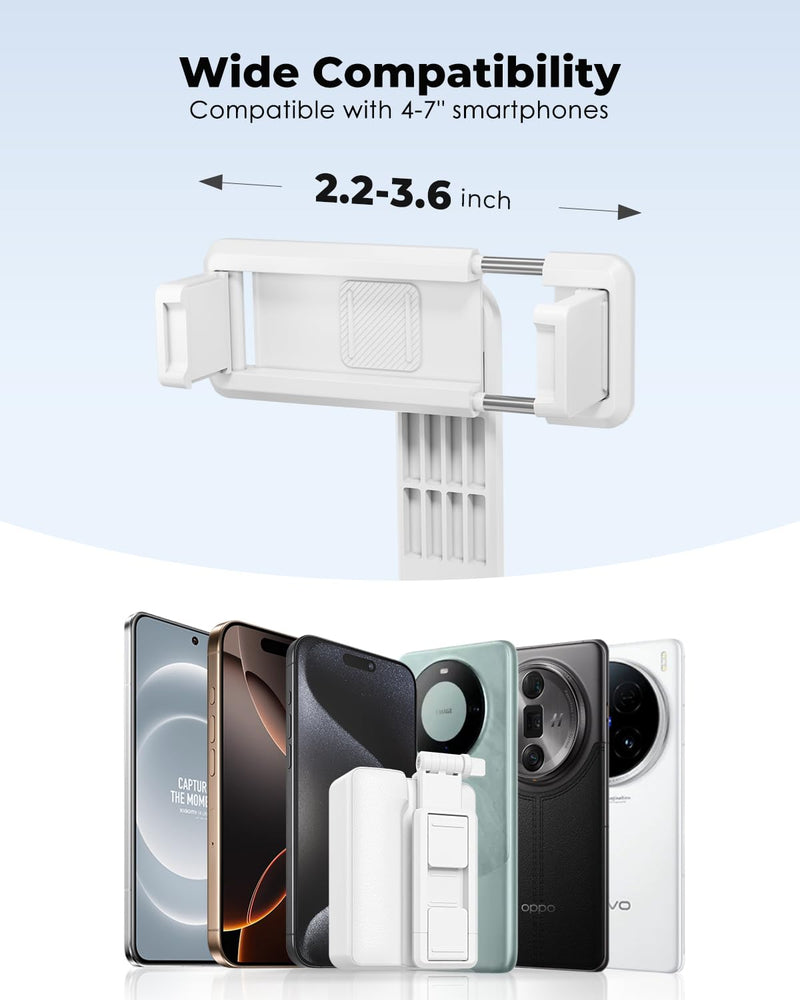 Viozon Foldable Phone Selfie Stick,360° Rotatable Phone Holder with Aluminum Alloy Telescopic Tube,Wireless Connection & One-Click Shooting for Vlog/Live Streaming/Video Recording/Outdoor Photography White