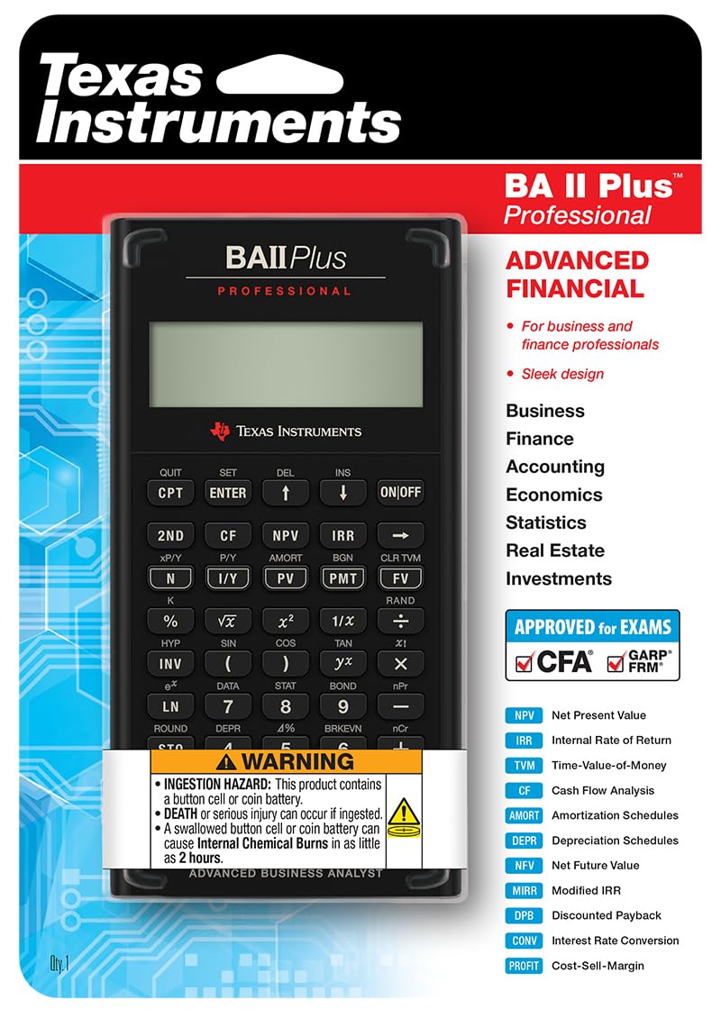 BA II Plus Professional Financial Calculator Texas Instruments | Advanced financial calculator; Powerful computation functions