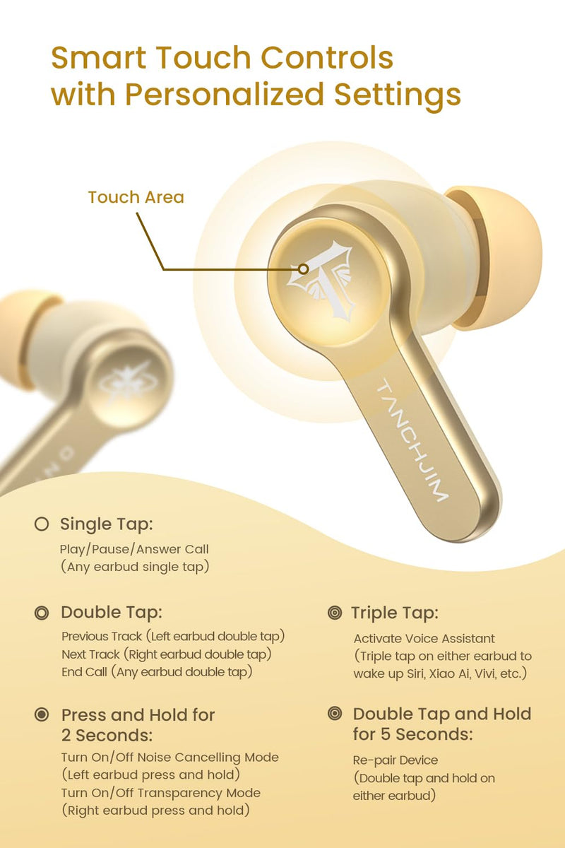 MINO ASANO Tench Active Noise Canceling Wireless Earbuds, HiFi Sound Quality ENC Gaming Earphones, Bluetooth 5.3 Instant Connection Lightweight IPX4 in-Ear Headphone Up to 37 Hours Playback
