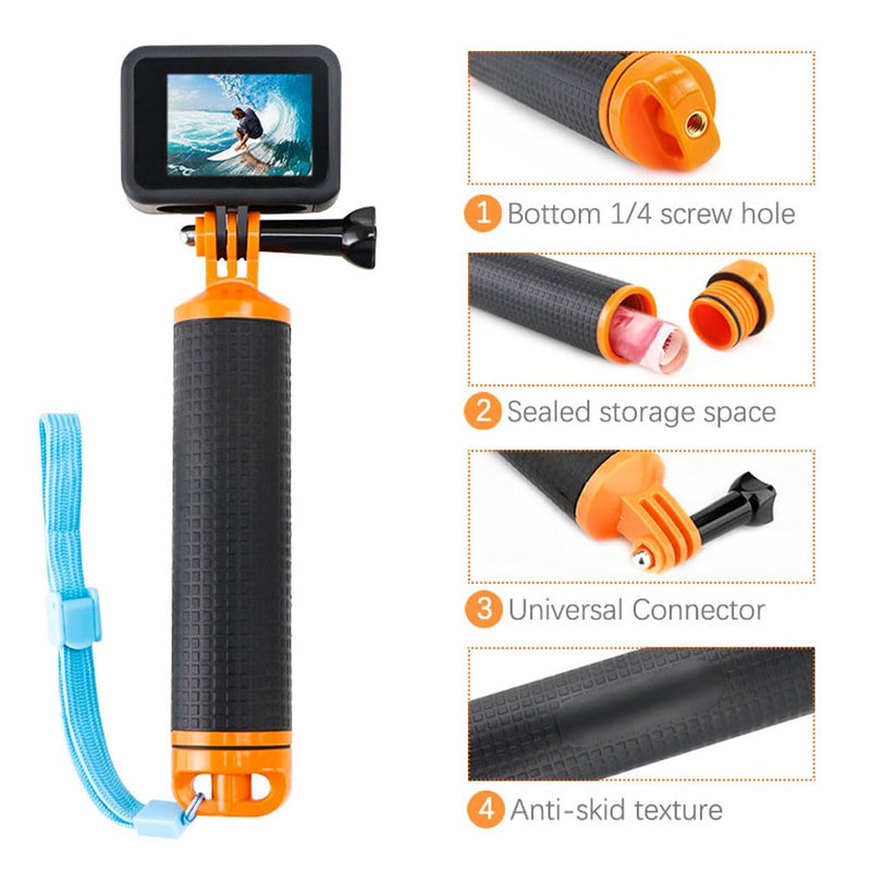 Waterproof Floating Hand Grip Handle for GoPro Hero 12 11 10 9 8 7 6 5 4 Session 3+ 2 1 Fusion Max Black Silver Action Cameras