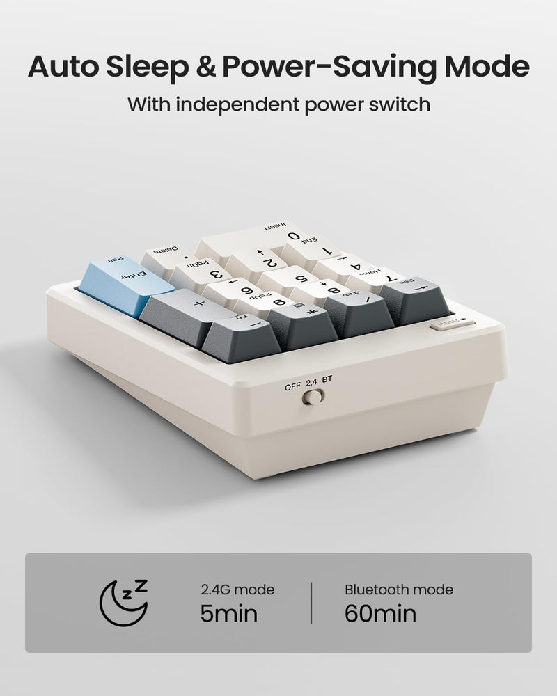 Kisnt FD17 Wireless Mechanical Numpad for Excel Financial Data Entry | Bluetooth 5.0 & 2.4G Dual Mode Connection, 17 keys Hot Swappable with PBT Keycaps, Ideal for Laptops PC Compact Keyboards Beige