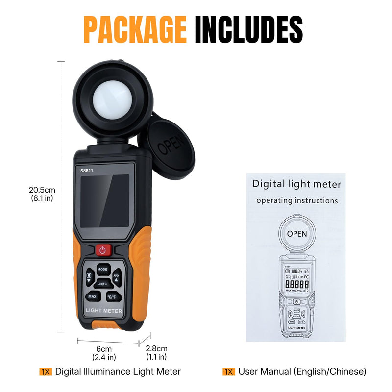 [AUSTRALIA] - Mcbazel Digital Light Meter with HD Color Screen, 270° Rotatable Head & Fast 8X/s Sampling – High-Precision Illuminance Meter (200,000 Lux/FC) for LED Grow Lights, Plants, Photography & Lumen Testing 