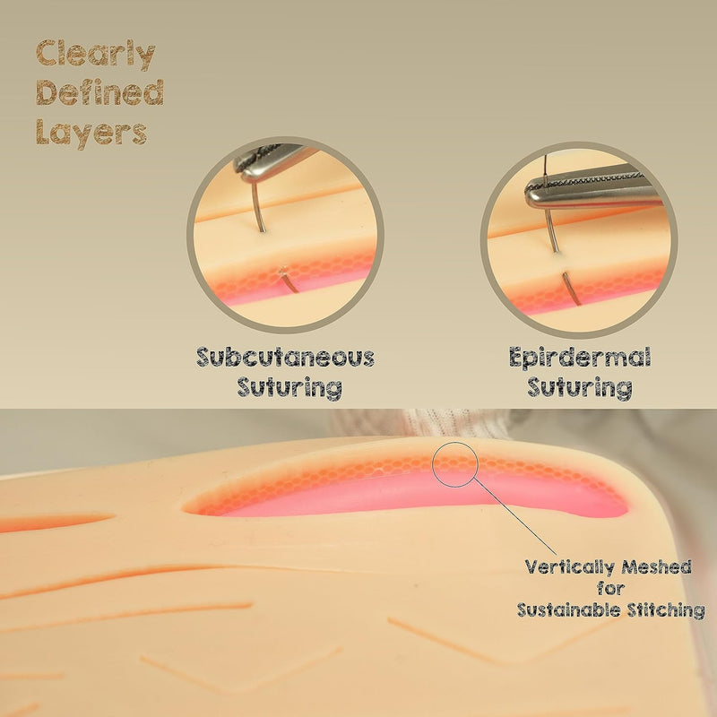 Suture Practice Pad 3 Layer 14 Wound 5x7" with Silicon Thread Durable Silicon Skin Suture Pad to be Used by Students for Training and Practice of Medical | Veterinarian Students and Nurses Pad + Thread
