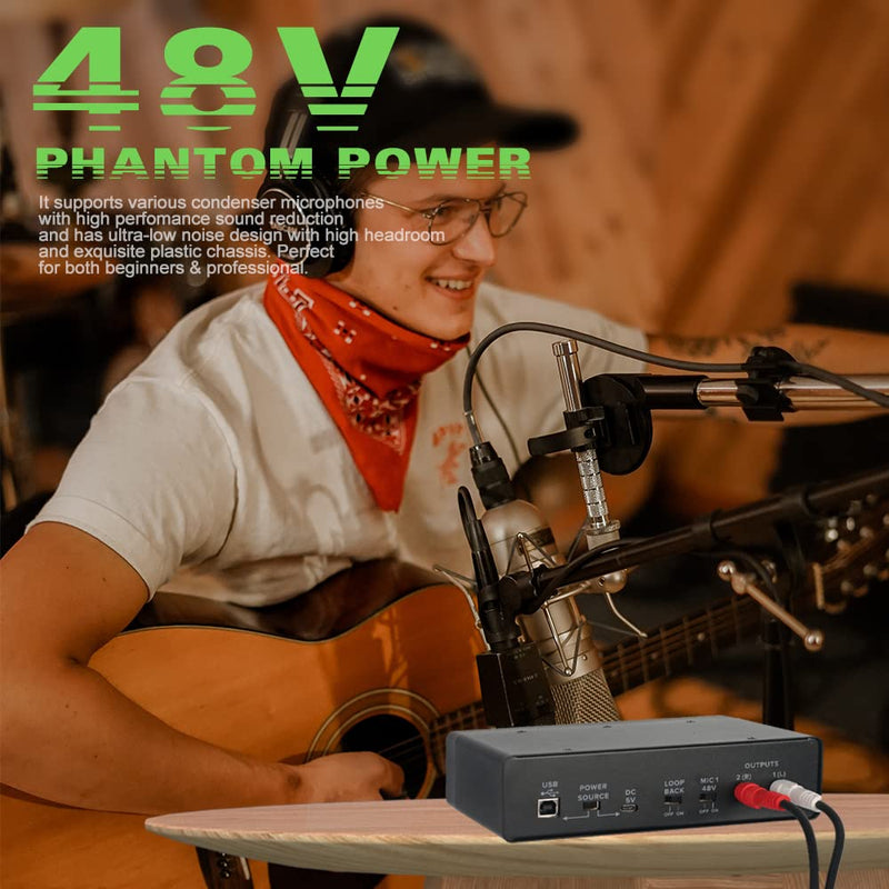 BOMGE USB Audio Interface(32bit/192 kHz) with XLR,phantom power,Direct Monitoring,Loopback for PC Recording,Streaming,Guitarist,Vocalist and Podcasting