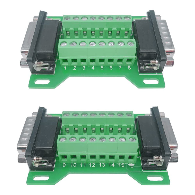 2Pcs DB15 Male to Female Terminal Breakout Board, RS232 D-SUB Serial to 15pin Port Terminal Block Gender Changer Connector (Pack of 2) DB15 Male to Female(2PCS) (Pack of 2)