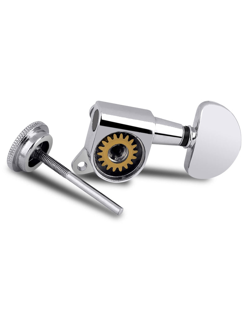 Metallor Locking Guitar String Tuning Pegs Tuning Keys Machine Heads Tuners 1:18 Gear Ratio 6 In Line for Right Handed Electric Guitar or Acoustic Guitar Parts Accessories Half Round Head Chrome.
