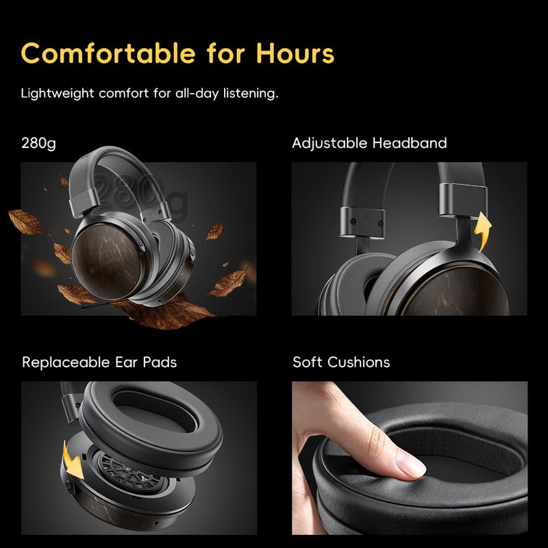 SNOWSKY FIIO Nature Closed-Back Over-Ear Wired Hi-Fi Headphones, 50mm Dynamic Drivers, Dual 3.5mm Detachable Cable, Natural Sound Tuning, Wood Grain Ear Cups (Apricot) Apricot