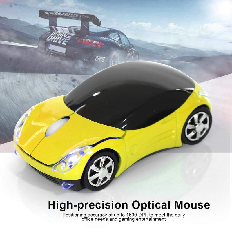 ASHATA 2.4G Wireless Mouse Car Mouse with USB Reciver 1600DPI Optical Mouse for PC Computer Laptop Tablet, High Precision Cute Mouse for Win XP/Vista/Win7/ME/2000/for Mac OS (Yellow) yellow