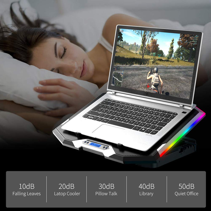 ICE COOREL Gaming Laptop Cooling Pad 15-17.3 Inch with 6 Cooling Fans, Cooling Stand with 6 Height Adjustable, Laptop Cooler with RGB Light, LCD Screen, 2 USB Ports, Phone Stand 6 Fans