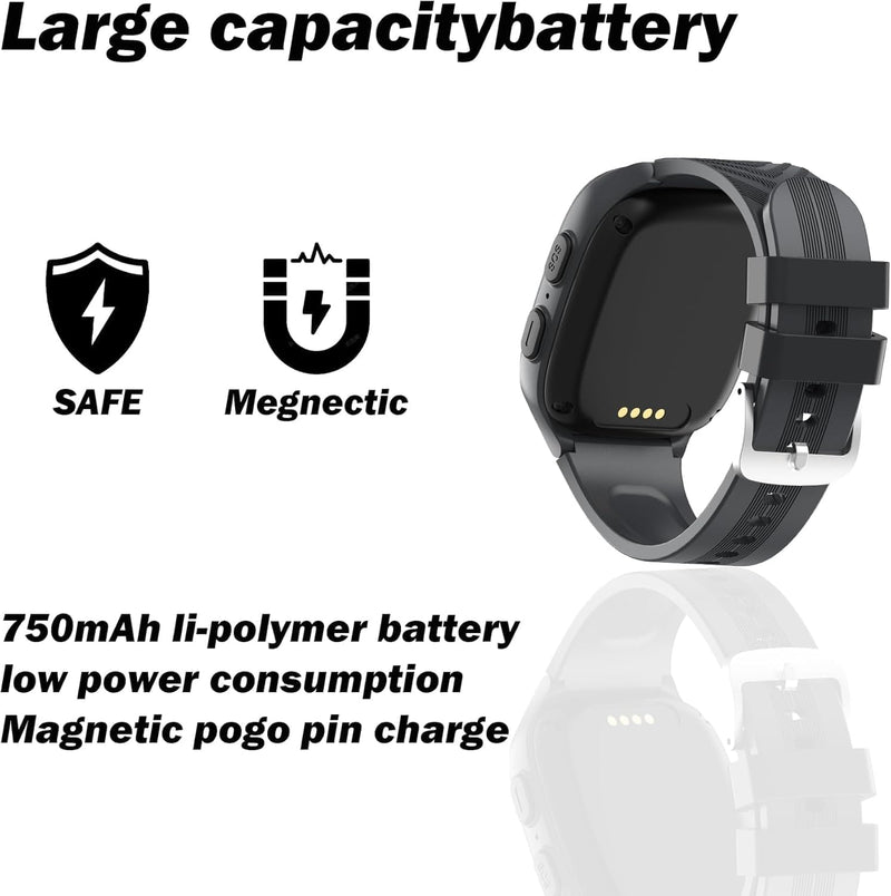 4G Kids Smart Watch Boys with GPS Tracker Location Video Call Cell Phone SOS Calling Voice Chat Camera Alarm Clock Touch Screen SmartWatch Gifts for Age 5-12 Kids (Black) Black
