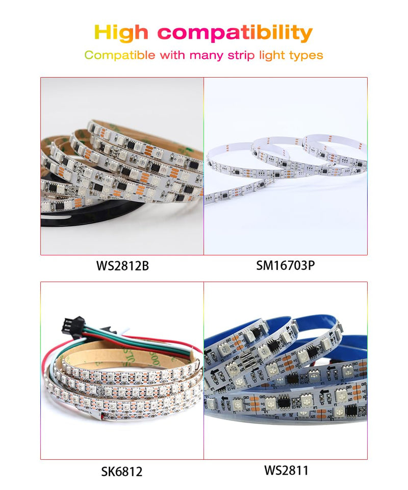 GLEDOPTO WLED Digital Strip Light Controller WiFi DC5-24V Support WS2812 2811 SK6812 and Other RGB RGBW Strip Lights 800 ICs DIYable