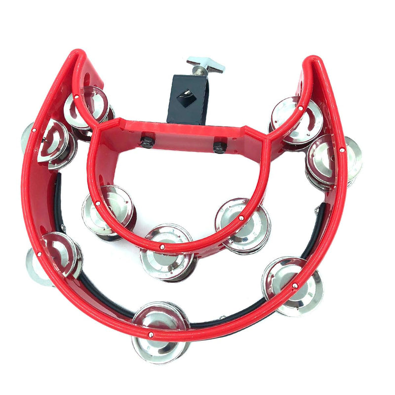 Hi Hat Tambourine Half Moon Drum Set Tambourine Mount Double Row Hi Hat Bells with Mounting Eye Bolt Tambourine for Drum Kit Percussion Accessories Red