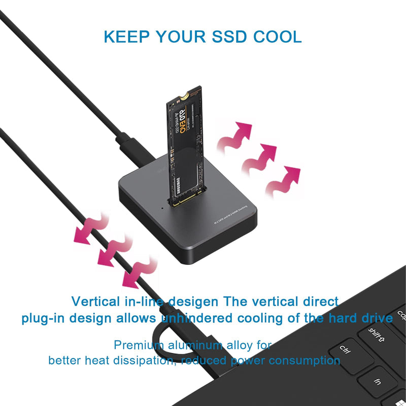 USB C M.2 NVME SATA SSD Enclosure, USB 3.1 Gen 2 10Gbps High Speed M.2 to USB Docking Station, Tool-Free USB C External, Aluminum NVME SSD Reader Adapter for 2230/2242/2260/2280 PGD7413