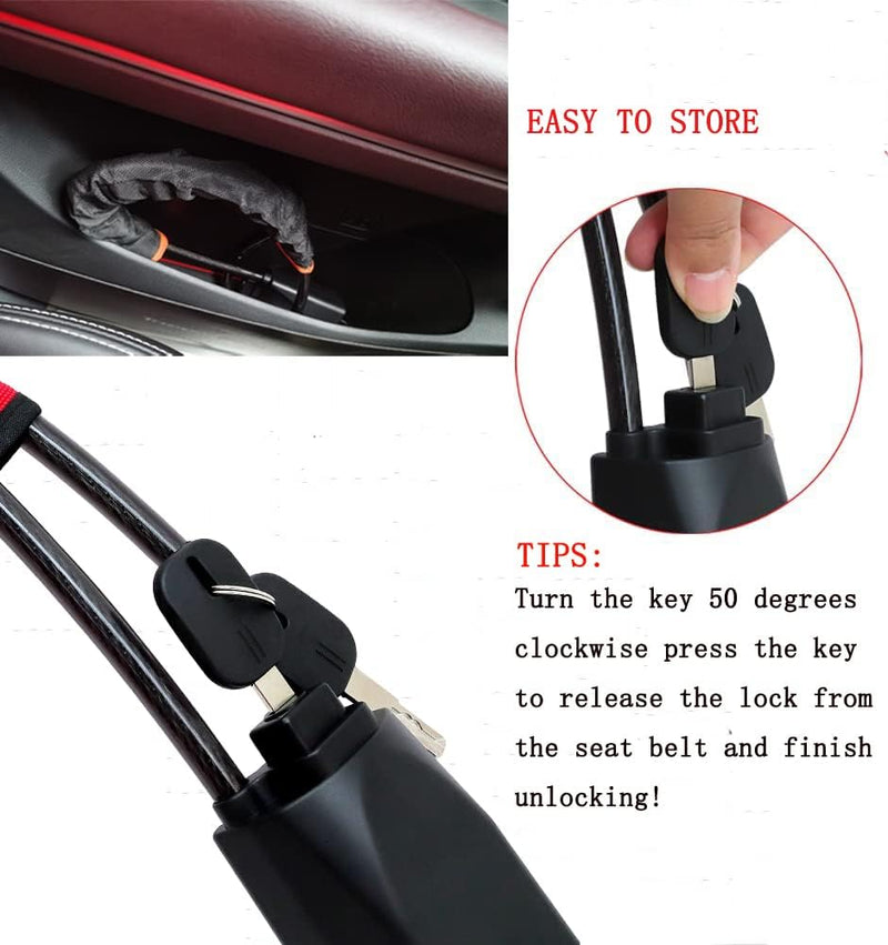 [AUSTRALIA] - Tevlaphee Steering Wheel Lock Seat Belt Universal Anti Theft Car Device Prevention with 3 Keys for Security Fit Most Vehicles Truck SUV Van(Black) Black 