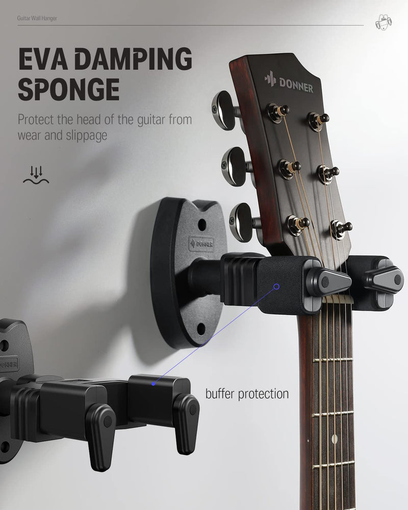Donner Wall Mount Guitar Black Guitar Wall Mount Automatic Lock Guitar Holder Wall Guitar Hanger for Guitar Bass Banjo Mandolin Pack of 2 2-Pack