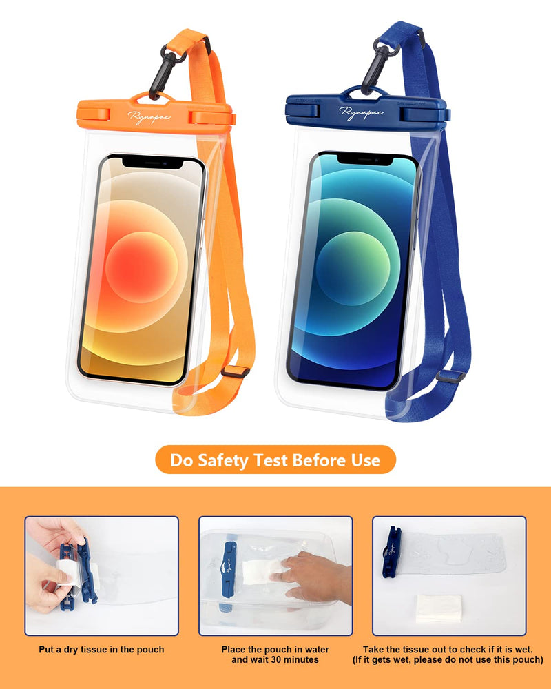 Waterproof Phone Pouch Bag - 7.5in Water Proof Cell Phone Case for Beach Travel Must Haves, Waterproof Phone Holder with Lanyard for iPhone 15 Pro Max Galaxy S23 Pixel 7a, Cruise Essentials Regular [7.5-inch] [Orange + Navy] Waterproof Phone Pouch