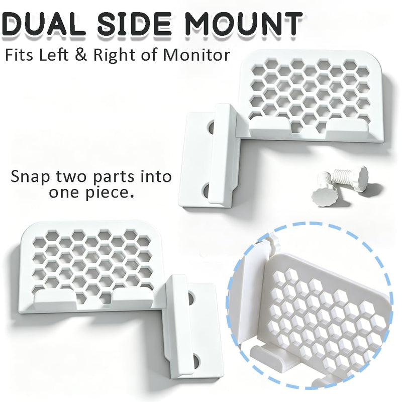 Adjustable Desktop Monitor Laptop Stand, Monitor Expansion Cellphone Bracket Side Mount Clip with Ventilation Hole, Universal Smartphone Holder for Flat Back Computer, 2 Pieces Black + White