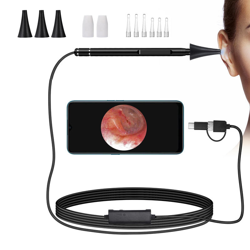 Jiusion 3.9mm Ultra-Thin Portable USB Digital Otoscope Camera with Carrying Case, HD 720P 6 LED Visual Ear Scope with 3 Hats 2 Silicone Caps 8 Earwax Spoons for Android Windows Mac NOT for iPhone iPad