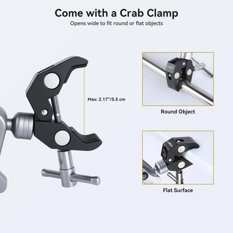 UTEBIT 22" Magic Arm w Clamp Mount, Desk Camera Mount Articulating Friction Boom w Arm 1/4" Thread Adapter, Overhead Desk Phone Mount for Video Light Webcam Microphone Action Camera Content Creators
