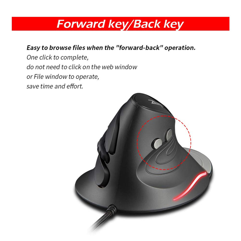 Zelotes Vertical Ergonomic Mouse,3200DPI Computer Mouse, 6 Buttons,LED Optical Wired Mouse Corded Mice for Computer, Laptop, PC – Black