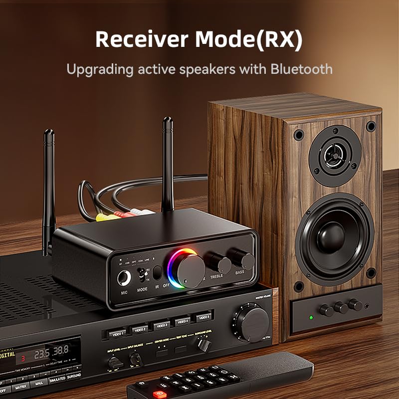 Upgraded M18 Bluetooth 5.3 Audio Receiver Transmitter for Home Stereo TV, HiFi Wireless Bluetooth Low Latency Audio Adapter, Supports USB, RCA, 3.5 mm AUX, DAC, Coaxial, Optical Input/Output