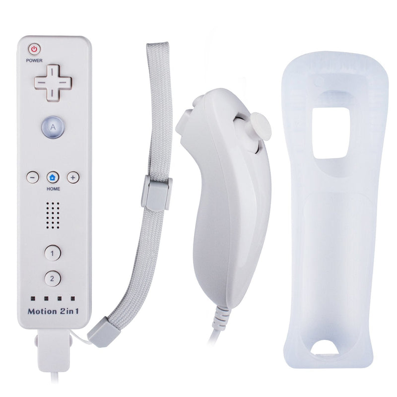 Wii Remote with Wii Motion Plus Inside | Shock Wii Nunchuk Controller | Compatible Nintendo Wii, Wii U White, 1 pack