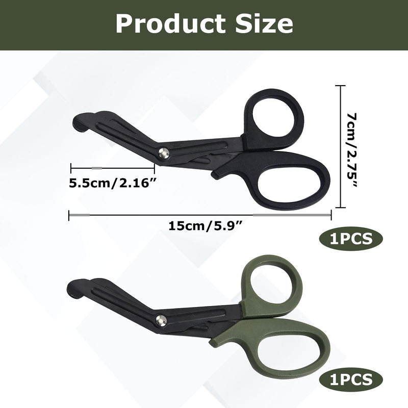 Medical Bandage Scissors, Medical Scissors, Stainless Steel Bandage Scissors, 15 cm, Bent Stealth Black for Nurses, Medical Students, Emergency Room (Black and Green)