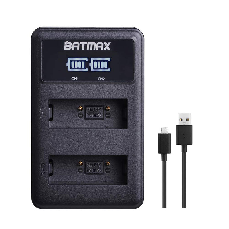 Batmax 2000mAh 2Pcs BLS-5 BLS-50 PS-BLS5 Battery + LED Dual USB Charger for Olympus BLS-5 E-PL2,E-PL5,E-PL6,E-PL7,E-PL8, E-PL9, E-PL10,E-PM2,OM-D E-M10,E-M10 Mark II,III,E-M10 IV,Stylus1 Cameras