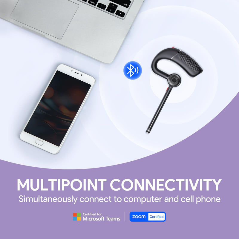 Yealink Single Ear Bluetooth Headsets BH71 Lite Wireless Earpiece Teams PC | Yealink Headset Bluetooth Earpiece with Mic for Work，Teams Zoom Certified Single Ear Headset Connect Cell Phone,Mute Function Black BH71 Lite（Without Dongle&Case）