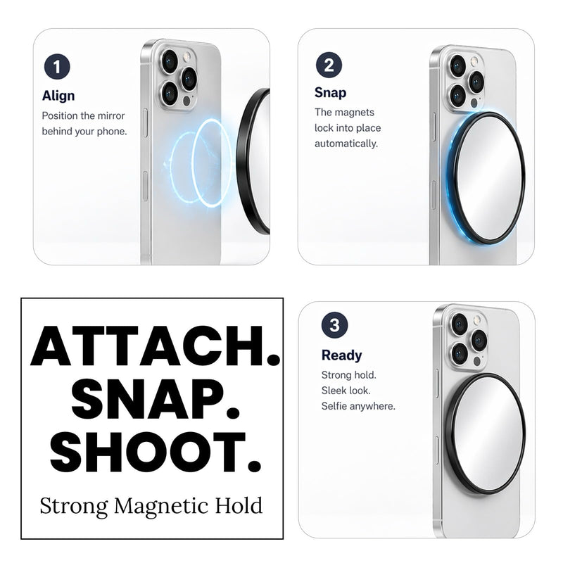 Magnetic Selfie Mirror for Phone, Rear Camera Selfie Mirror, Magnetic Phone Camera Mirror for Content Creation, Vlogging, Live Streaming, Video Recording, Compatible with Most Smartphones
