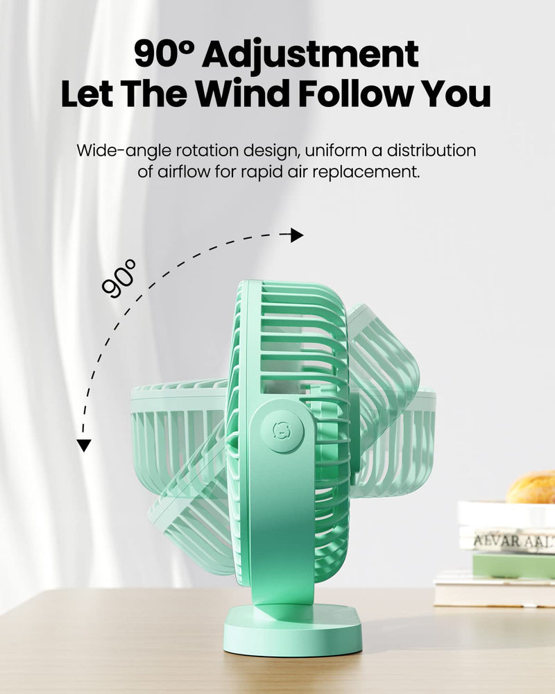 Gaiatop USB Desk Fan, 3 Speeds Powerful Portable Fan, 5.5 Inch Quiet Cooling Mini Fan, 90° Rotate Small Table Fan with 5ft Cable Personal Fan for Desktop Home Office Travel Green