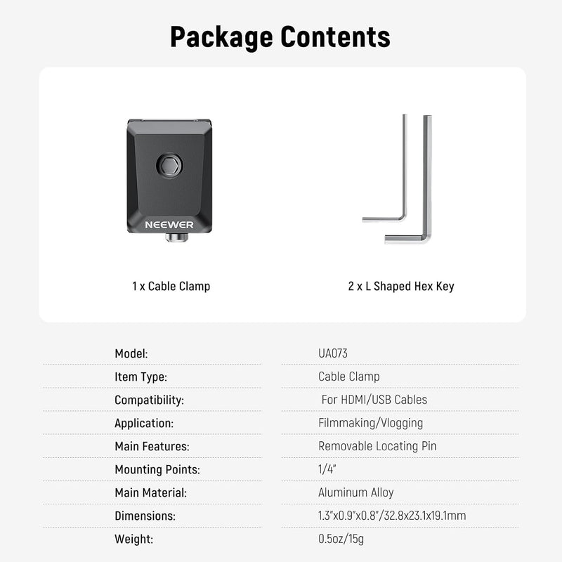 [AUSTRALIA] - NEEWER Spring Loaded Cable Clamp, 2 Pack, Camera Cage Cable Organizer with Removable Anti Twist Locating Pin, 1/4" Screw, Quick Release Lock, Foam Pad for HDMI, USB, Headphone, Shutter Cables, UA073 