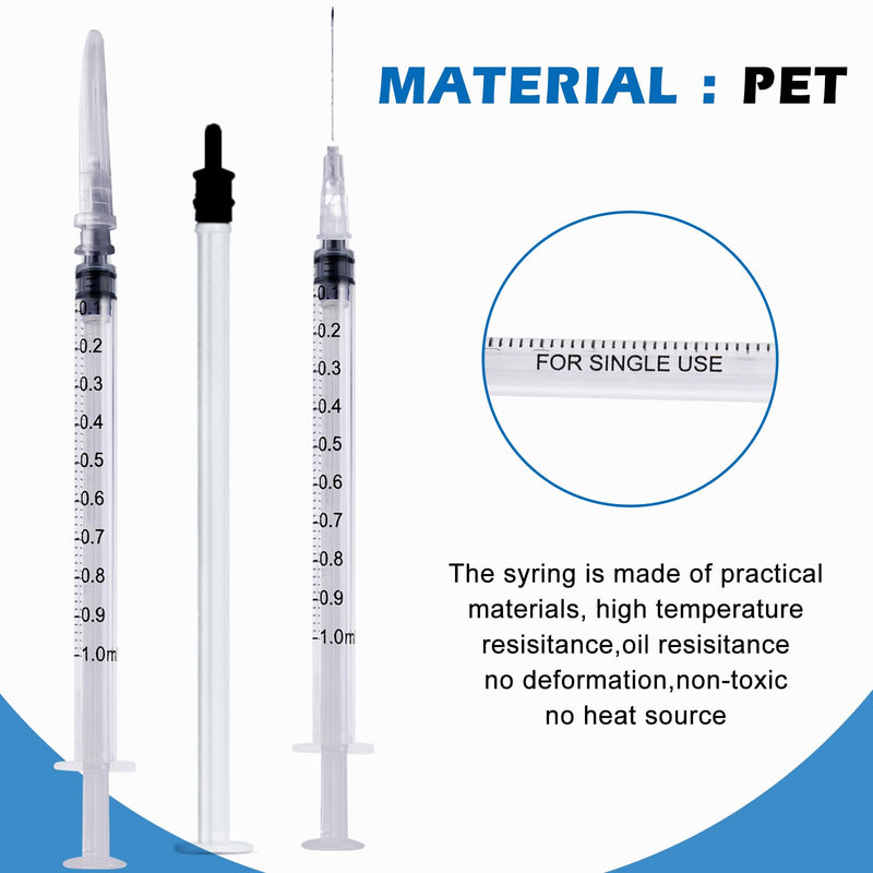 SPORWAY Pack of 100 Sterile Syringes, 1 ml Plastic Syringe with Needles with Caps, Colostrum Syringe 1 ml Dosing Syringe for Refilling and Measuring Liquids, Pet Feeding (White) White