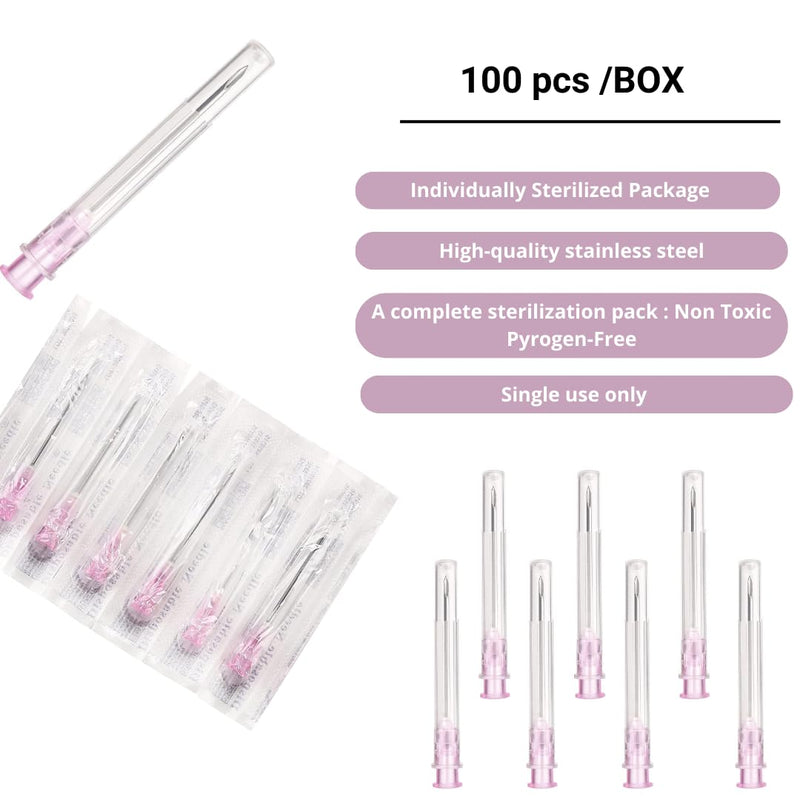 Pack of 100 18 g x 1 inch (25 mm) stainless steel dosing accessories for refill liquids, individually packed, refill tubes for industry, science laboratories, for hobby and DIY, multi-purpose 18G x 1 inch (25 mm)