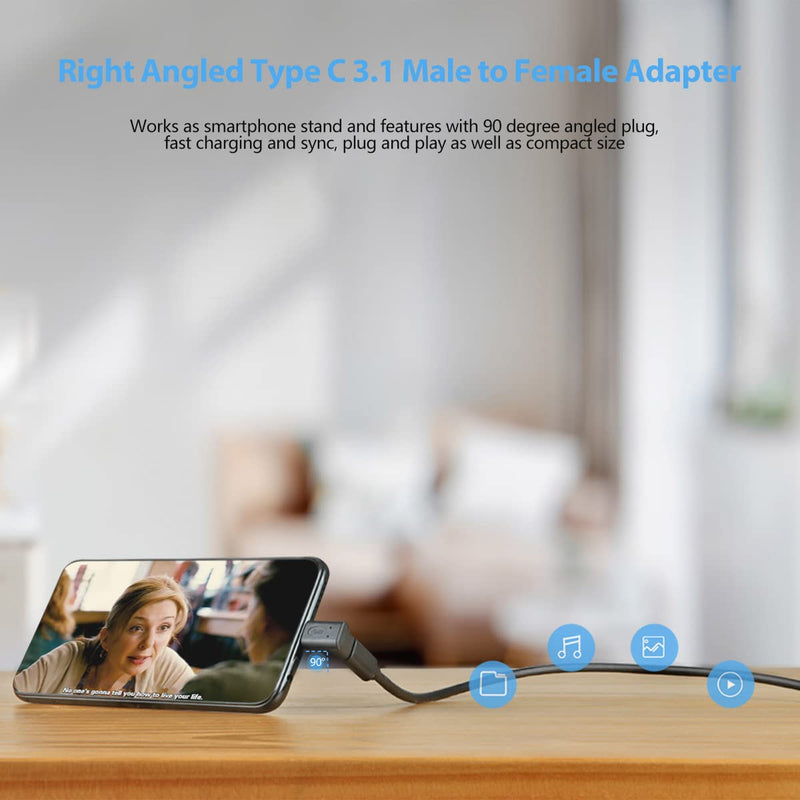 URWOOW Right Angle Type C USB 3.1 Adapter Extension 90 Degree Male to Female Right & Left Angled Extension (2 Pack) 2 pack
