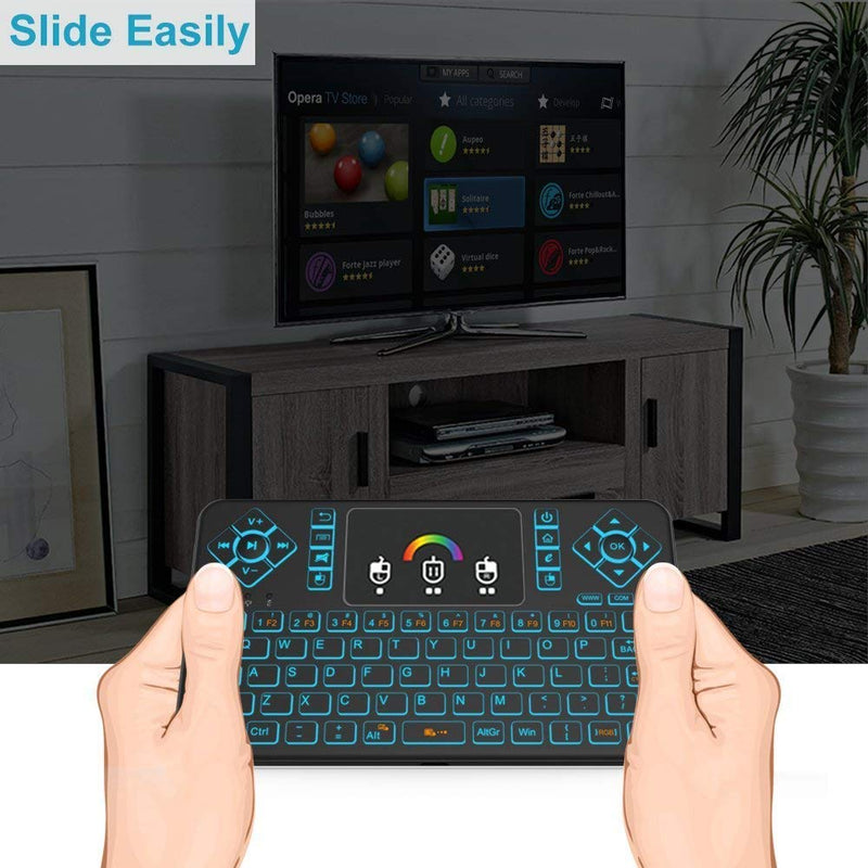 Mini Wireless Keyboard,Q9 Mini Keyboard with Touchpad,Colorful Backlit Small Wireless Keyboard,Mini Rechargeable Handheld Remote Keyboard for PC,Raspberry Pi 4, Android TV Box,KODI,Windows 7 8 10 Q9 Colorful Backlit