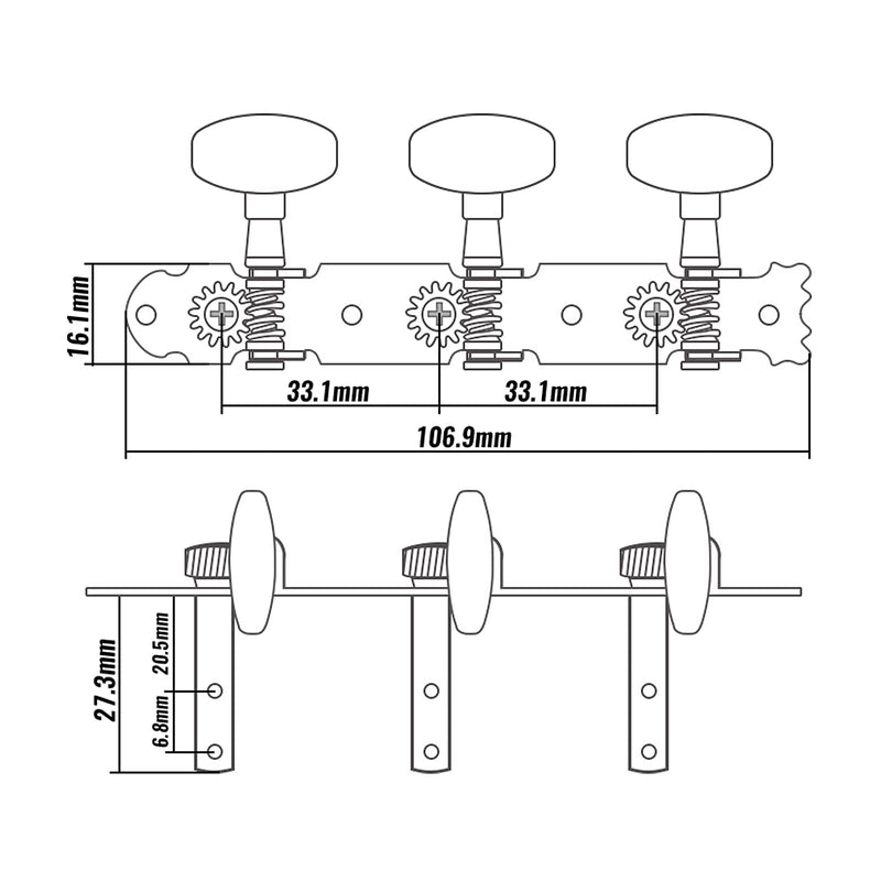 3R3L Tuning Pegs Keys 3 Guitar Tuning Machine Heads in a line, Double Hole Tuners Set with 6 Strings for Acoustic Classical Guitar, Chrome Plated