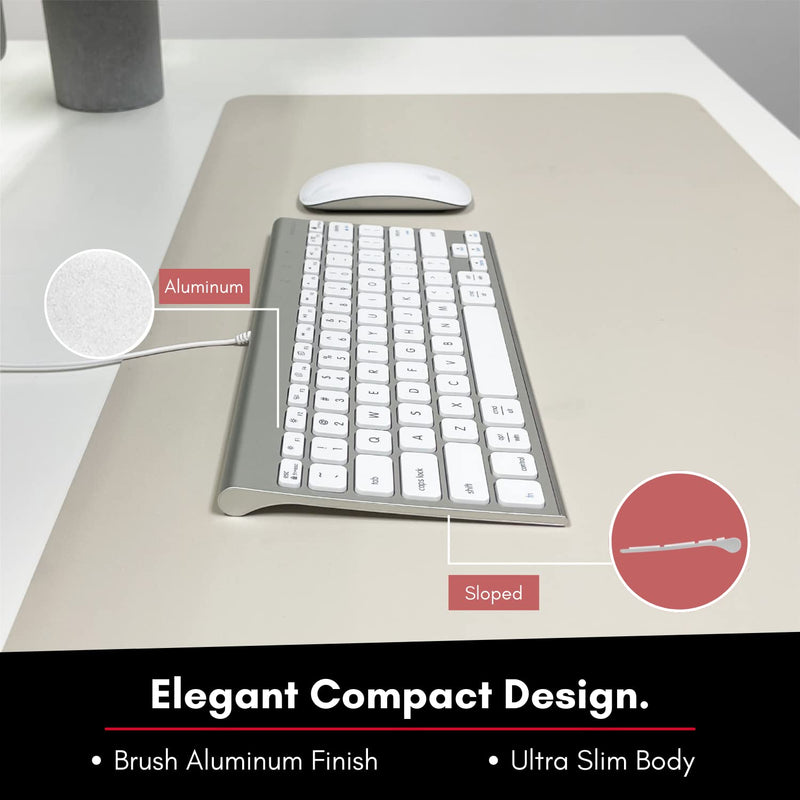 Macally USB Wired Keyboard for Mac and Windows PC - Space Saving Compatible Small Apple Keyboard - 78 Keys External Mac Keyboard for MacBook Pro/Air, iMac, Desktop Mac Mini - Silver Aluminum