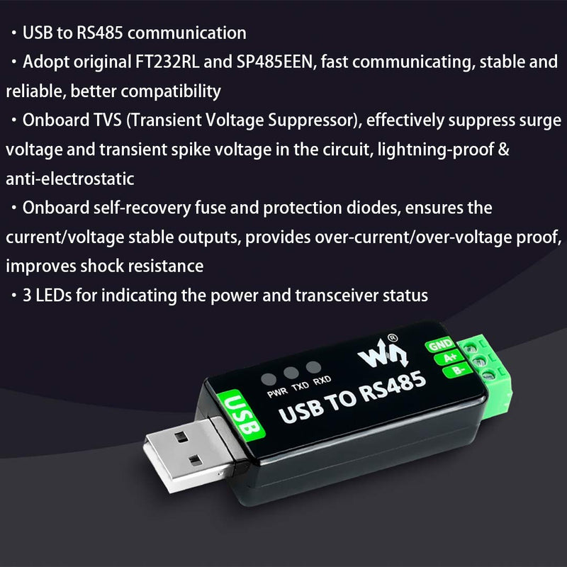 Industrial USB to RS485 Converter Adapter Original FT232RL Fast Communication Embedded Protection Circuits Resettable Fuse ESD Protection TVS Diode etc Automatic Transceiving
