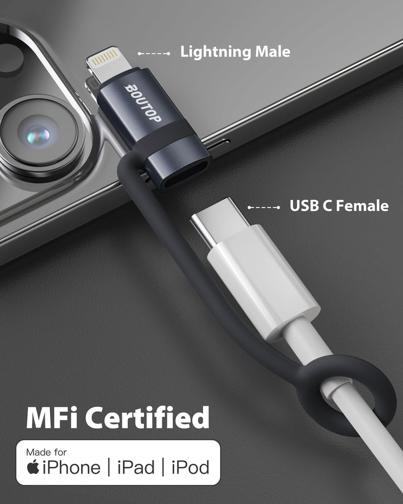 [AUSTRALIA] - [MFi Certified] 36W USB C to Lightning Cable Adapter, Support Data Sync/PD Fast Charging Compatible with iPhone iPad AirPods, with Anti-Lost Holder - 2 Pack Dark Gray 2 Packs 