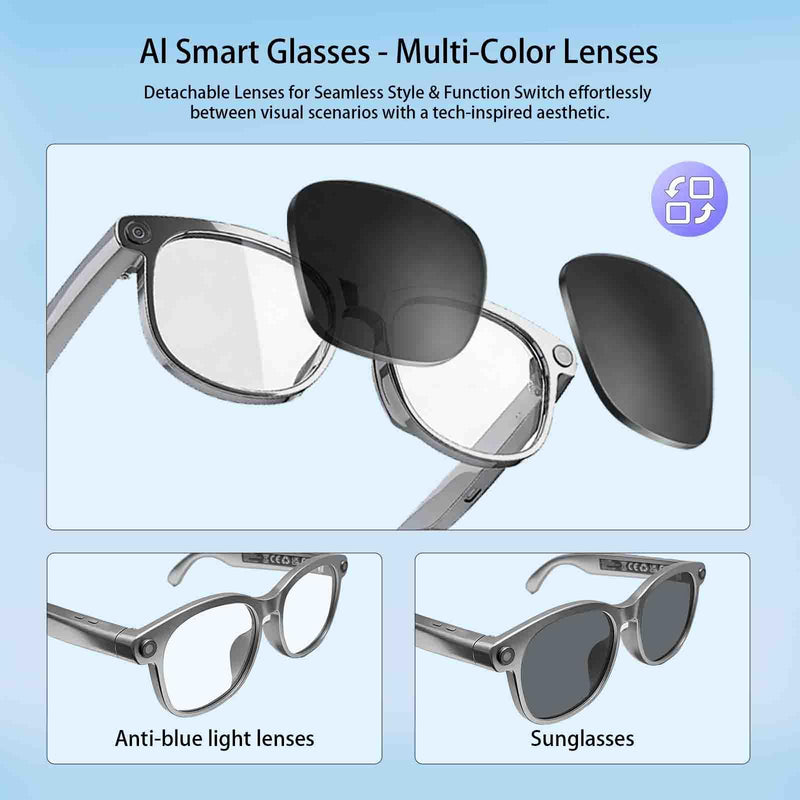 2026 AI Glasses with Anti-Shake 8MP Camera & 1080P HD Video Recording, Smart Glasses for Adults,with Translation, AI Voice Assistant,Object Recognition, Conferences Recording