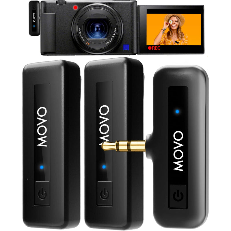 [AUSTRALIA] - Movo Mini-Duo Wireless Microphones for Cameras, Wireless Camera Mini Mic - 3.5mm Lapel Microhone for Sony, Canon, and Nikon DSLR - 2.4Ghz Transmitter 2 Transmitters 