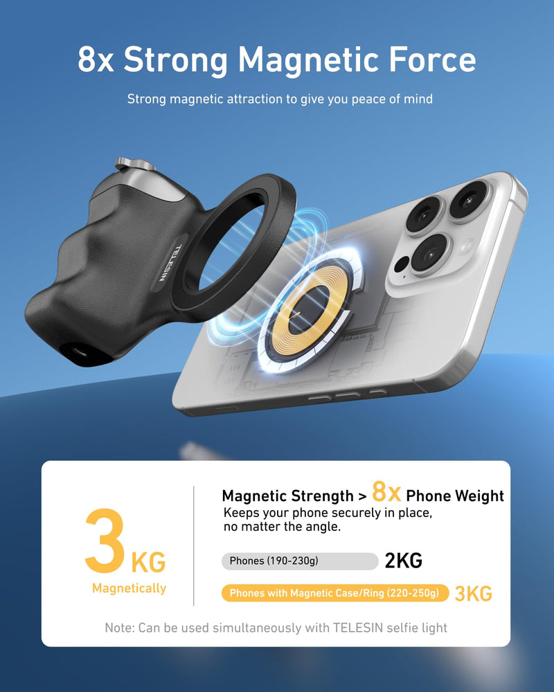 [AUSTRALIA] - TELESIN Fun Shot Magnetic Phone Camera DSLR Style Shutter Grip for Magsafe iPhone & Android with Detachable Wireless Shutter Button - Official Grip -Comfort Ergonomic Phone Grip Handle Holder(B) Black 