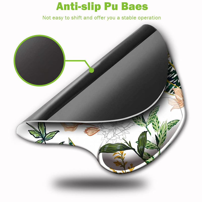 Dooke Ergonomic Mouse Pad with Wrist Support, Cute Mouse Pads with Non-Slip PU Base for Home Office Working Studying Easy Typing & Pain Relief Beautiful Floral Creamy White