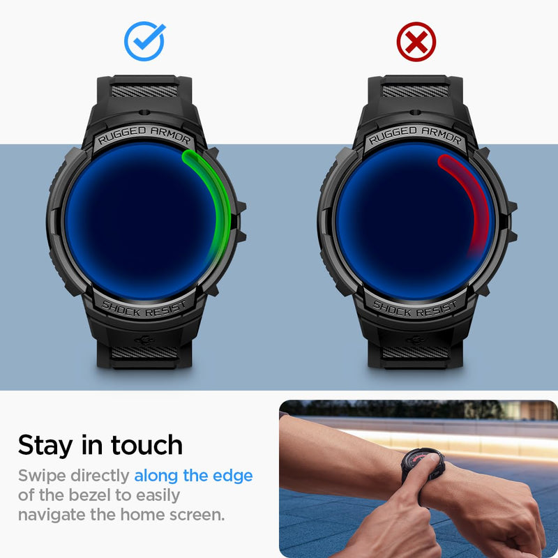 Spigen Rugged Armor Pro Case with Band and S353 Charger Stand Designed for Samsung Galaxy Watch 6 40mm - Black