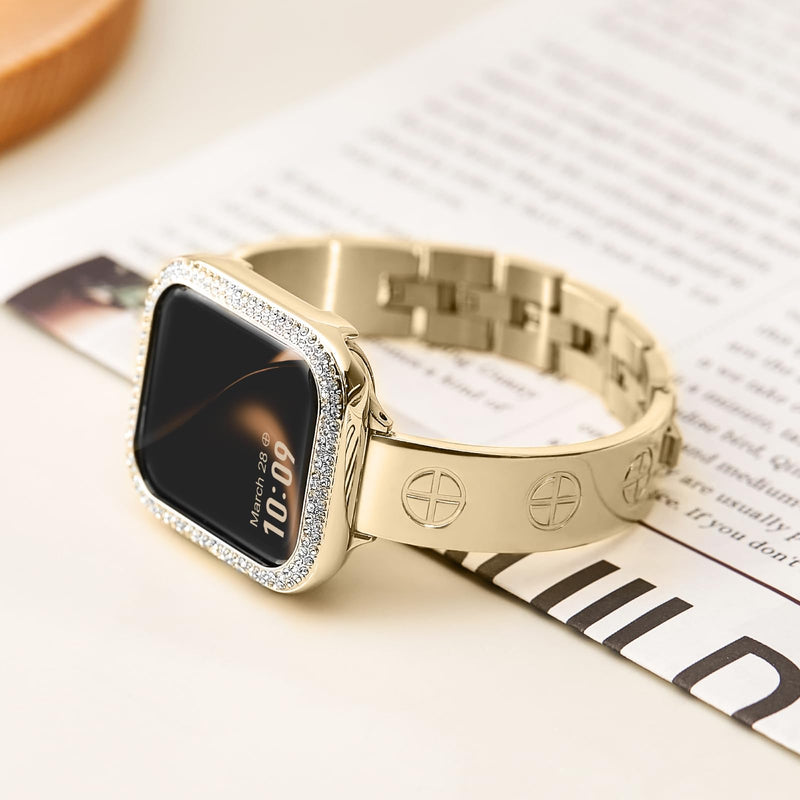 Missair Stainless Steel Metal Band and Bling Soft TPU Case Compatible with Apple Watch 45mm Series 9 8 7